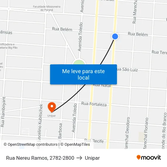 Rua Nereu Ramos, 2782-2800 to Unipar map