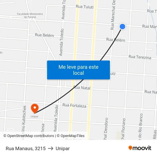 Rua Manaus, 3215 to Unipar map