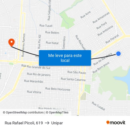 Rua Rafael Pícoli, 619 to Unipar map