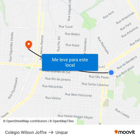 Colégio Wilson Joffre to Unipar map