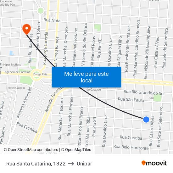 Rua Santa Catarina, 1322 to Unipar map