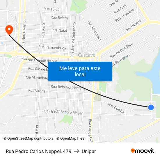 Rua Pedro Carlos Neppel, 479 to Unipar map
