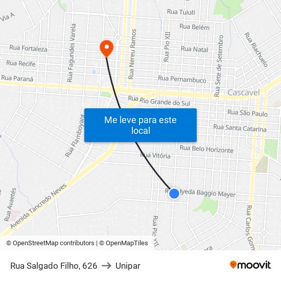 Rua Salgado Filho, 626 to Unipar map