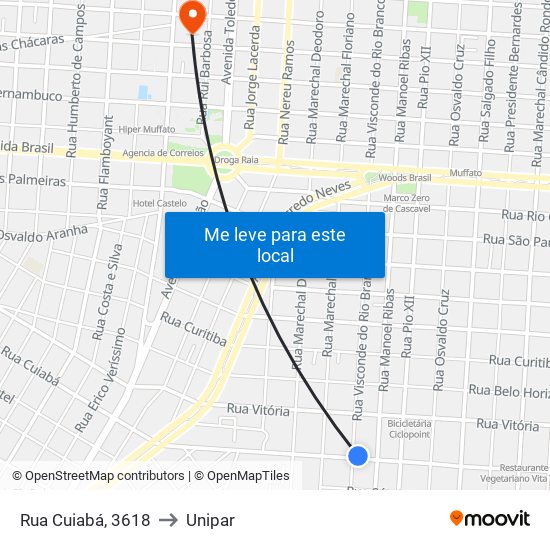 Rua Cuiabá, 3618 to Unipar map