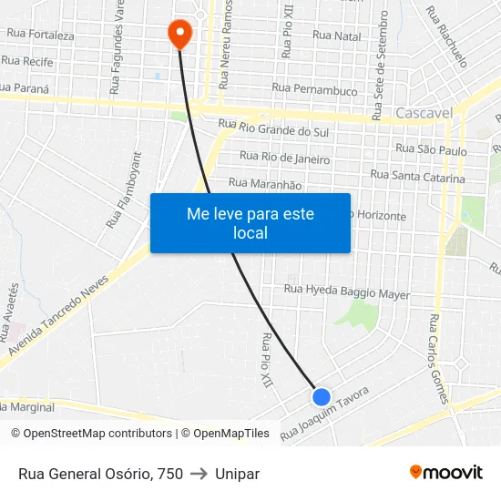 Rua General Osório, 750 to Unipar map