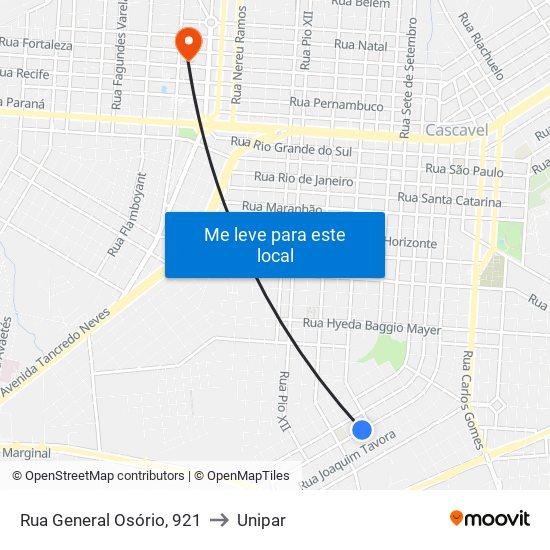 Rua General Osório, 921 to Unipar map