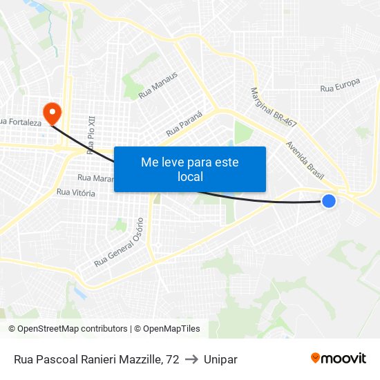 Rua Pascoal Ranieri Mazzille, 72 to Unipar map