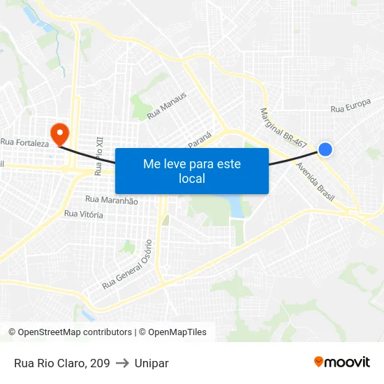 Rua Rio Claro, 209 to Unipar map