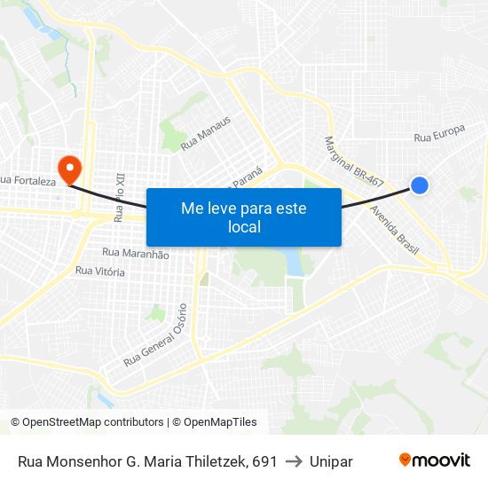 Rua Monsenhor G. Maria Thiletzek, 691 to Unipar map