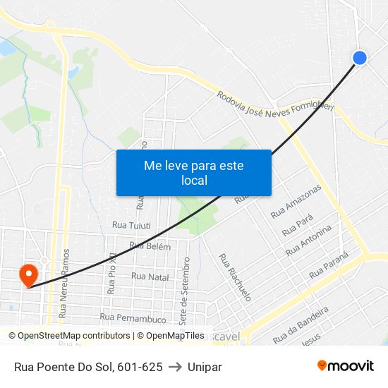 Rua Poente Do Sol, 601-625 to Unipar map