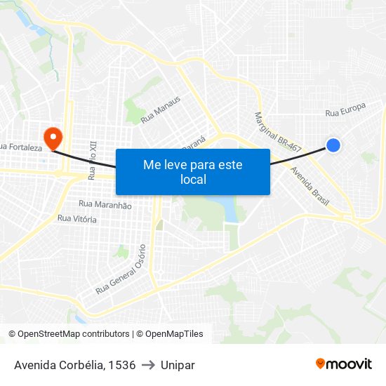 Avenida Corbélia, 1536 to Unipar map