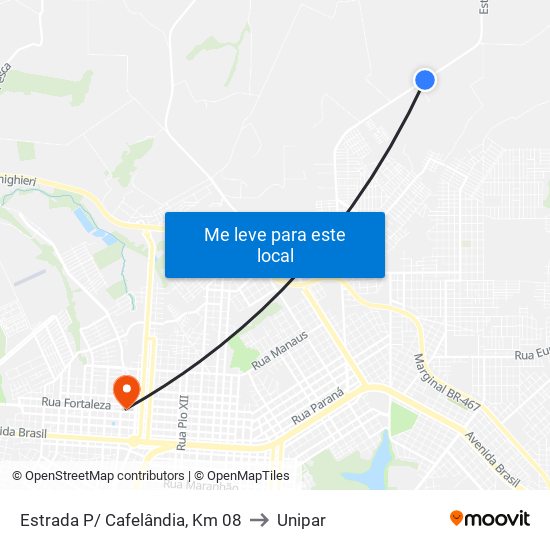 Estrada P/ Cafelândia, Km 08 to Unipar map