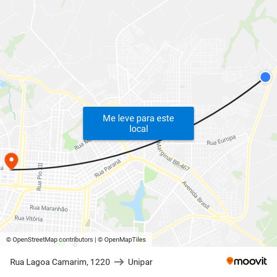 Rua Lagoa Camarim, 1220 to Unipar map