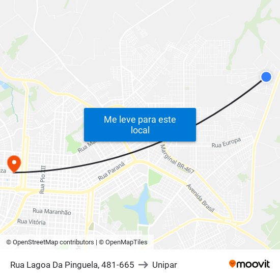 Rua Lagoa Da Pinguela, 481-665 to Unipar map