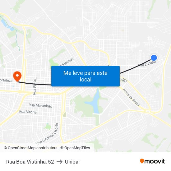 Rua Boa Vistinha, 52 to Unipar map