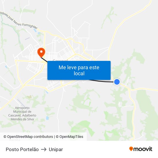 Posto Portelão to Unipar map