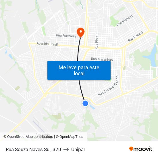 Rua Souza Naves Sul, 320 to Unipar map