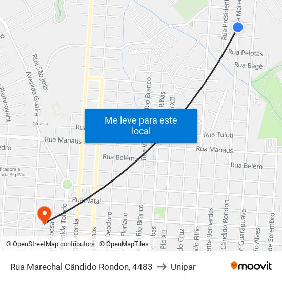 Rua Marechal Cândido Rondon, 4483 to Unipar map