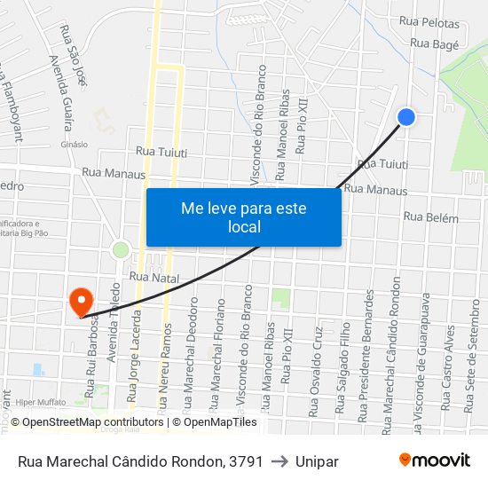 Rua Marechal Cândido Rondon, 3791 to Unipar map