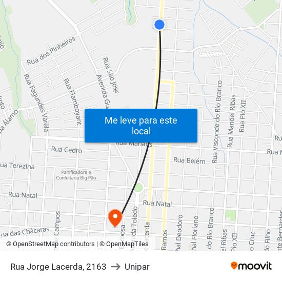 Rua Jorge Lacerda, 2163 to Unipar map