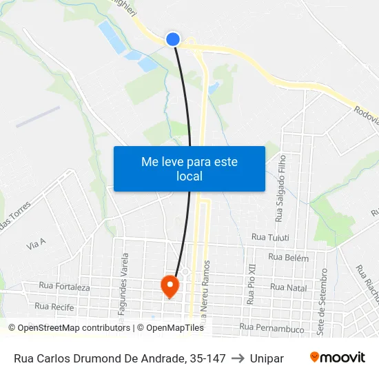 Rua Carlos Drumond De Andrade, 35-147 to Unipar map
