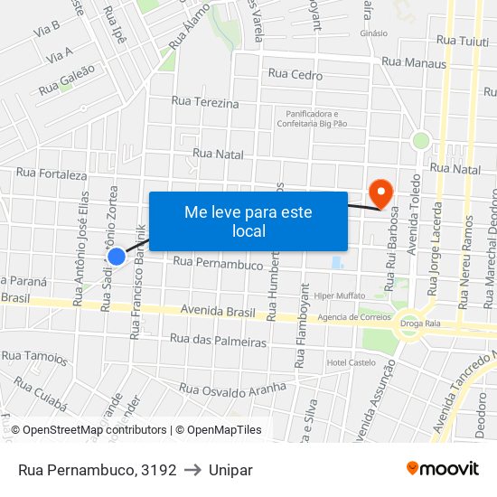 Rua Pernambuco, 3192 to Unipar map