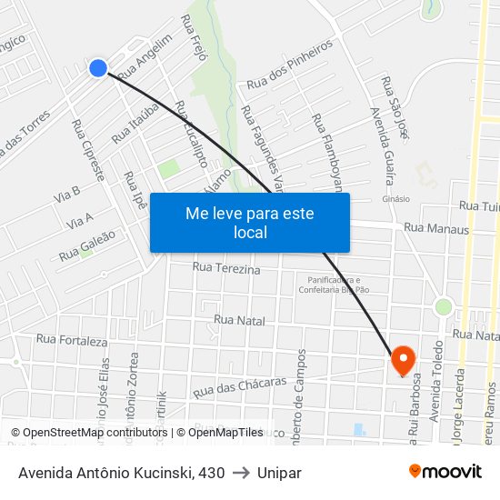 Avenida Antônio Kucinski, 430 to Unipar map
