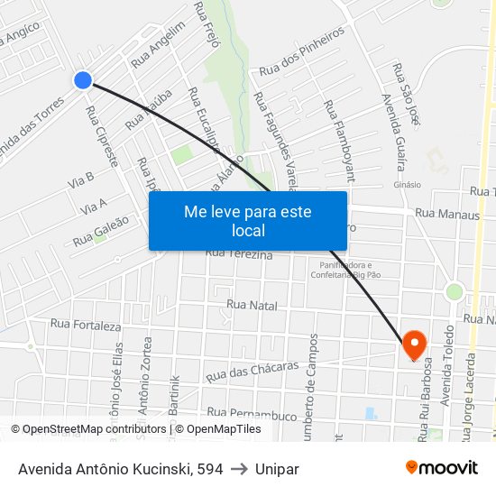Avenida Antônio Kucinski, 594 to Unipar map
