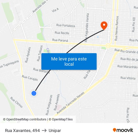 Rua Xavantes, 494 to Unipar map
