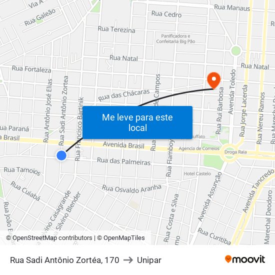 Rua Sadi Antônio Zortéa, 170 to Unipar map