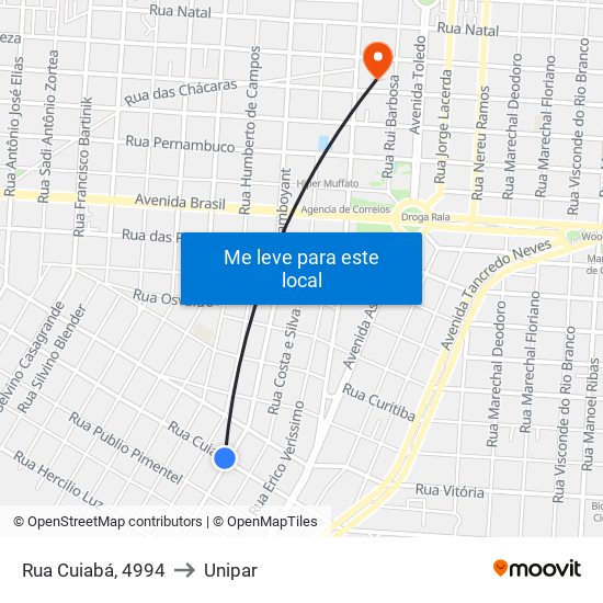 Rua Cuiabá, 4994 to Unipar map