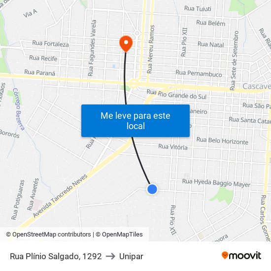 Rua Plínio Salgado, 1292 to Unipar map