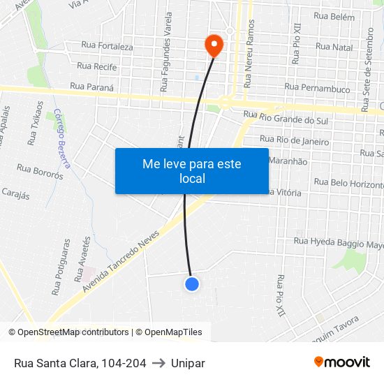 Rua Santa Clara, 104-204 to Unipar map