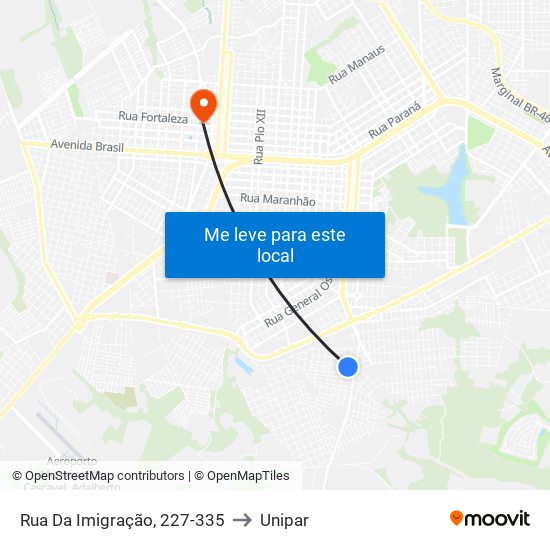 Rua Da Imigração, 227-335 to Unipar map
