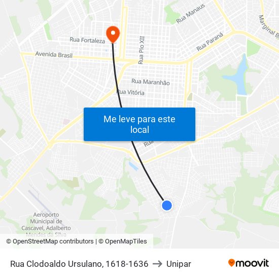 Rua Clodoaldo Ursulano, 1618-1636 to Unipar map
