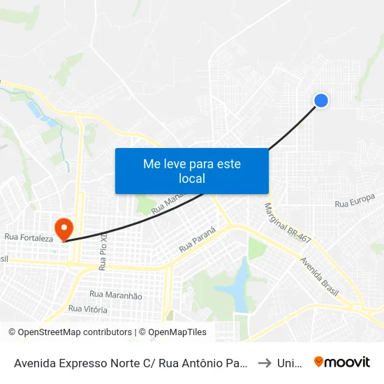 Avenida Expresso Norte C/ Rua Antônio Padovani to Unipar map