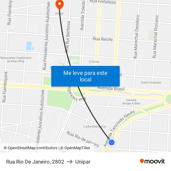 Rua Rio De Janeiro, 2802 to Unipar map