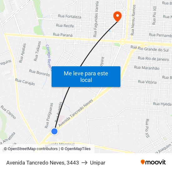 Avenida Tancredo Neves, 3443 to Unipar map