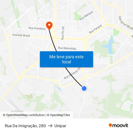 Rua Da Imigração, 280 to Unipar map