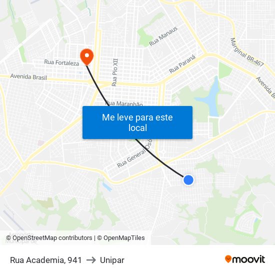 Rua Academia, 941 to Unipar map