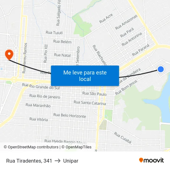 Rua Tiradentes, 341 to Unipar map