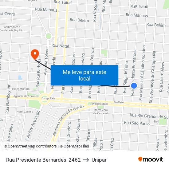 Rua Presidente Bernardes, 2462 to Unipar map