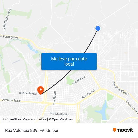 Rua Valência 839 to Unipar map