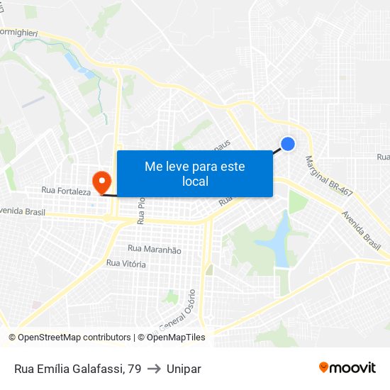 Rua Emília Galafassi, 79 to Unipar map