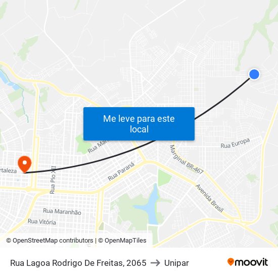 Rua Lagoa Rodrigo De Freitas, 2065 to Unipar map