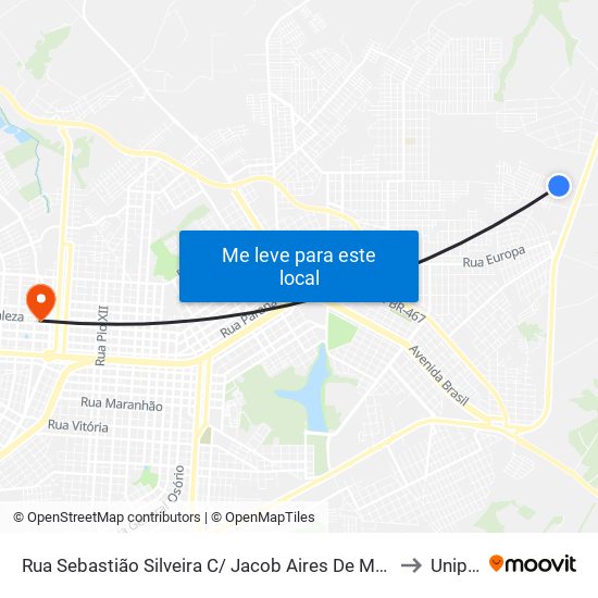 Rua Sebastião Silveira C/ Jacob Aires De Matos to Unipar map