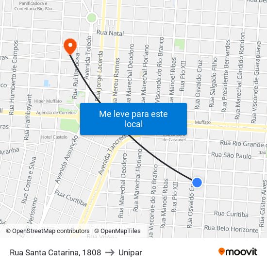 Rua Santa Catarina, 1808 to Unipar map