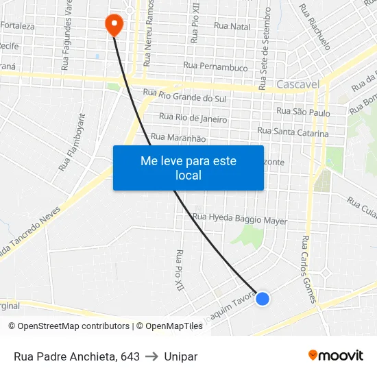 Rua Padre Anchieta, 643 to Unipar map
