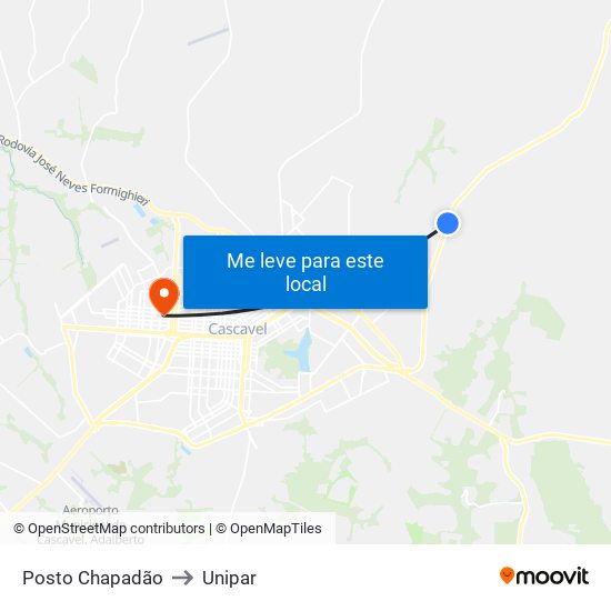 Posto Chapadão to Unipar map
