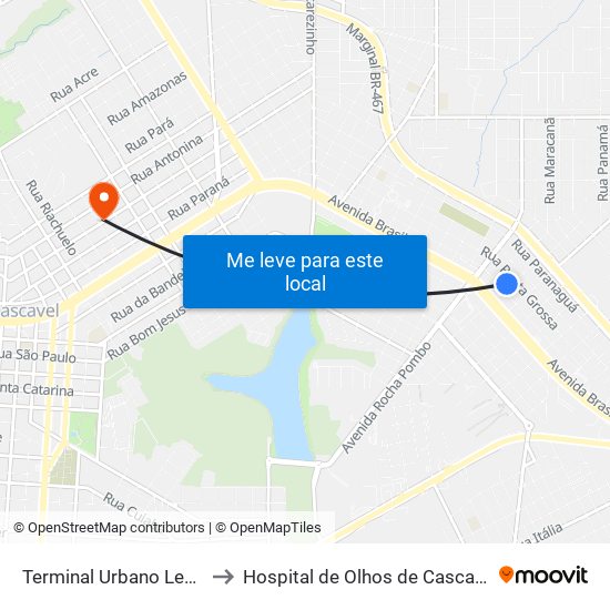 Terminal Urbano Leste to Hospital de Olhos de Cascavel map